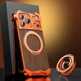 Premium Grain Wood Alloy Metal iPhone Case with Ring-Exoticase-Exoticase