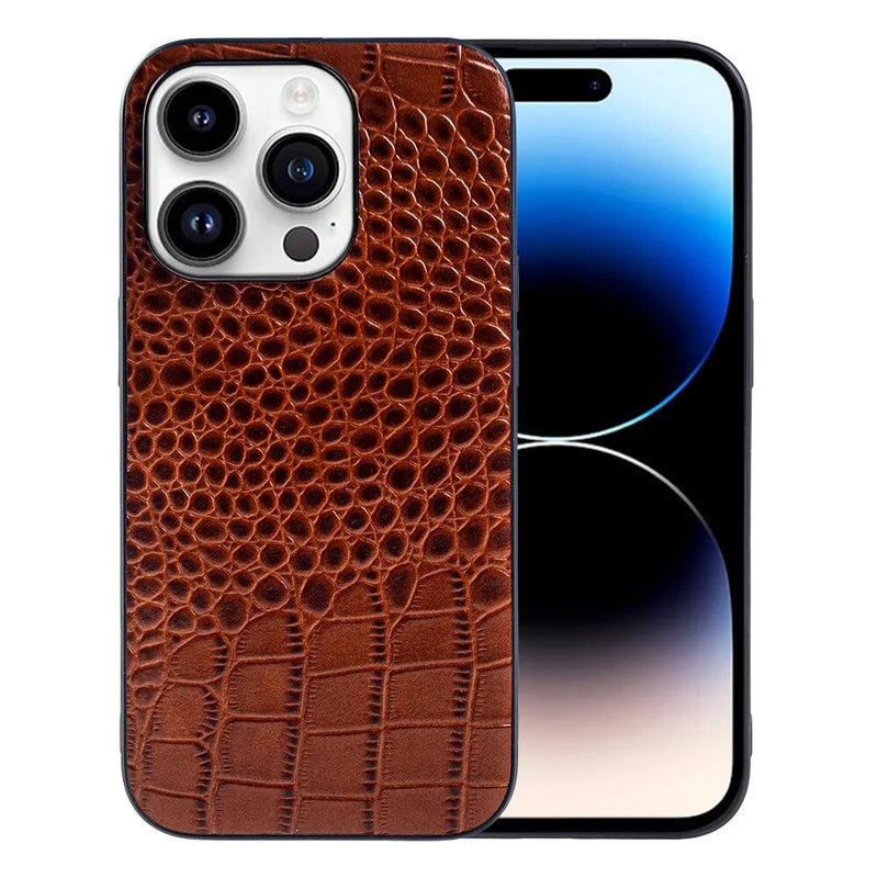 Real Dual Leather Apple iPhone Case-Exoticase-For iPhone 15 Pro Max-Brown-