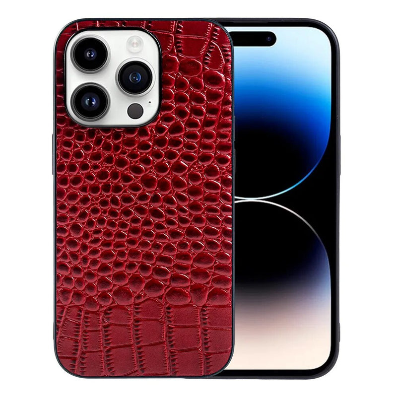 Real Dual Leather Apple iPhone Case-Exoticase-For iPhone 15 Pro Max-Red-