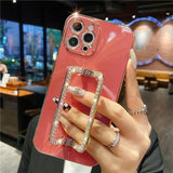 Rhinestone Crystal Holder iPhone Case-Exoticase-For iPhone 13 Pro Max-Camellia Red-