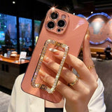 Rhinestone Crystal Holder iPhone Case-Exoticase-For iPhone 13 Pro Max-Pink 2-