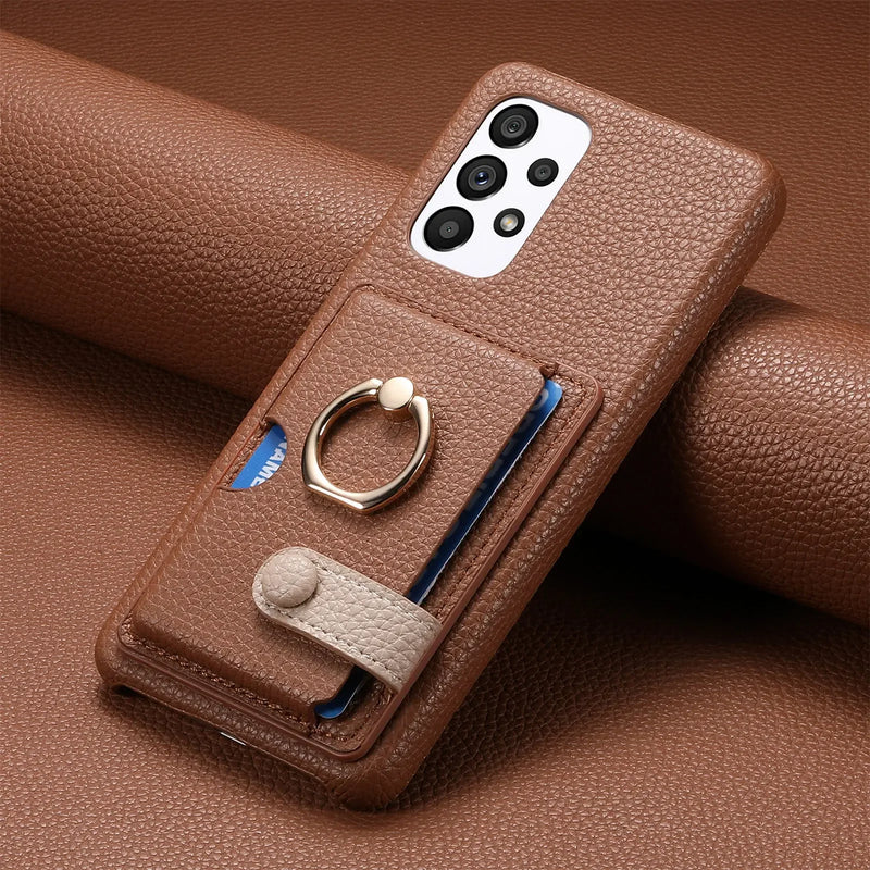 RingLoop Clasp PU Leather Samsung Wallet Case-Exoticase-Brown-Galaxy S25 Ultra-Exoticase