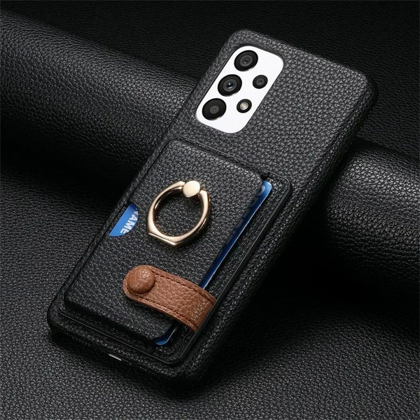 RingLoop Clasp PU Leather Samsung Wallet Case-Exoticase-Black-Galaxy S25 Ultra-Exoticase