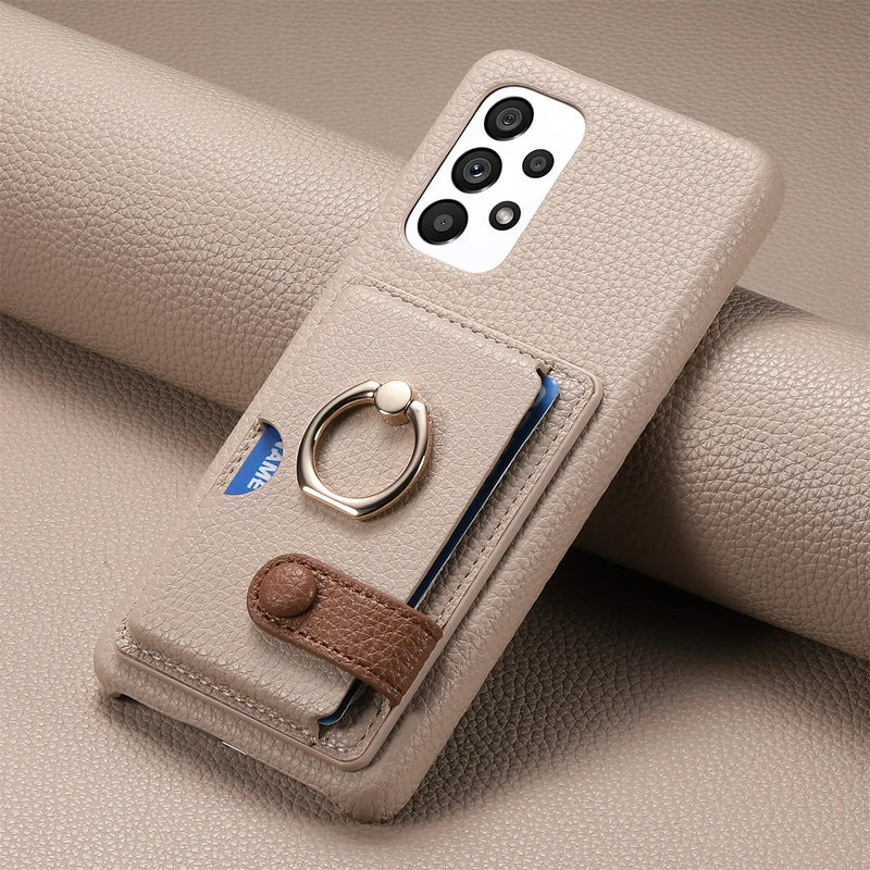 RingLoop Clasp PU Leather Samsung Wallet Case-Exoticase-Khaki-Galaxy S25 Ultra-Exoticase