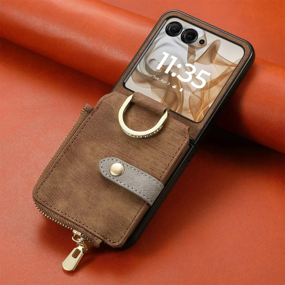 RingLoop Clasp Zipper Motorola Razr Wallet Case, Brown / Moto Razr 2024