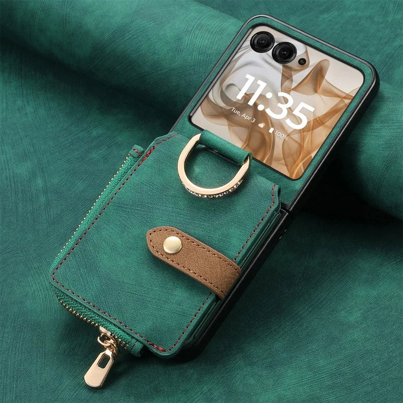 RingLoop Clasp Zipper Motorola Razr Wallet Case, Green / Moto Razr+ 2025 RingLoop Clasp Zipper Motorola Razr Wallet Case, Green / Moto Razr+ 2025
