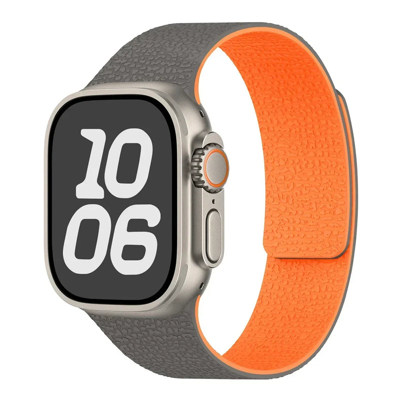 Rugged Textured Silicone Magnetic Apple Watch Strap-Exoticase-Gray Orange-38mm 40mm 41mm 42mm-Exoticase