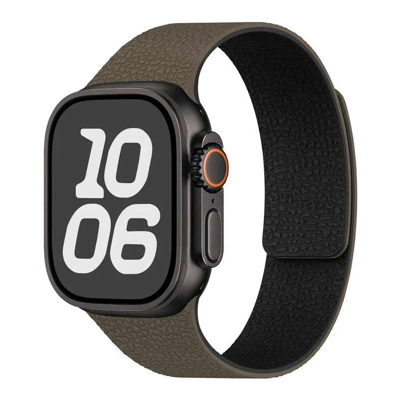 Rugged Textured Silicone Magnetic Apple Watch Strap-Exoticase-Olives Black-38mm 40mm 41mm 42mm-Exoticase