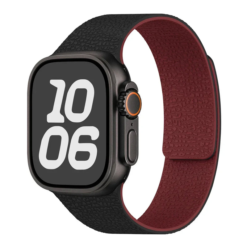 Rugged Textured Silicone Magnetic Apple Watch Strap-Exoticase-Black Wine Red-38mm 40mm 41mm 42mm-Exoticase