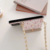 Floral Wallet iPhone Case with Lanyard