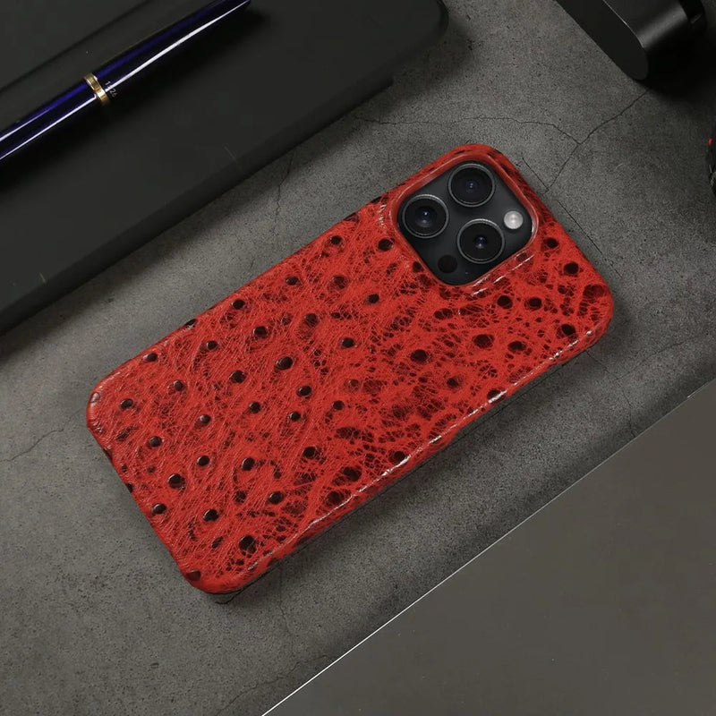 Ostrich Genuine Leather iPhone Case