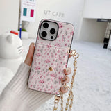 Floral Wallet iPhone Case with Lanyard