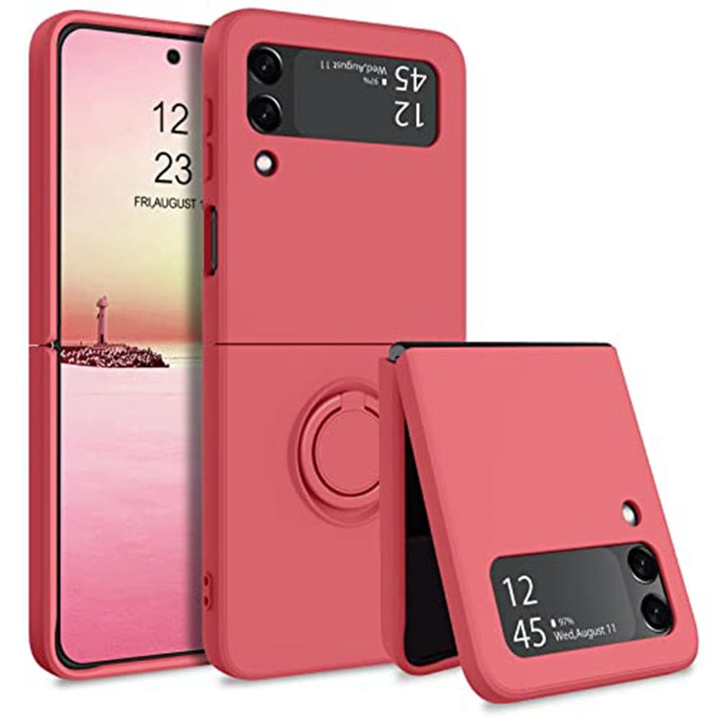 Samsung Galaxy Z Flip 5 Shockproof Silicone Case With Ring-Exoticase-For Samsung Z Flip 4-Rose Red-Exoticase