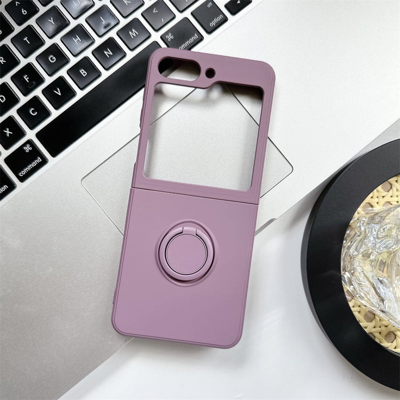 Samsung Galaxy Z Flip 5 Shockproof Silicone Case With Ring-Exoticase-For Samsung Z Flip 5-Dark Purple-