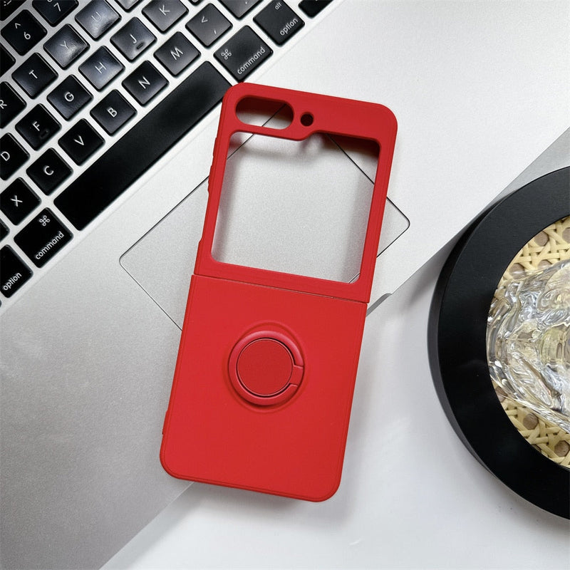 Samsung Galaxy Z Flip 5 Shockproof Silicone Case With Ring-Exoticase-For Samsung Z Flip 5-Red-