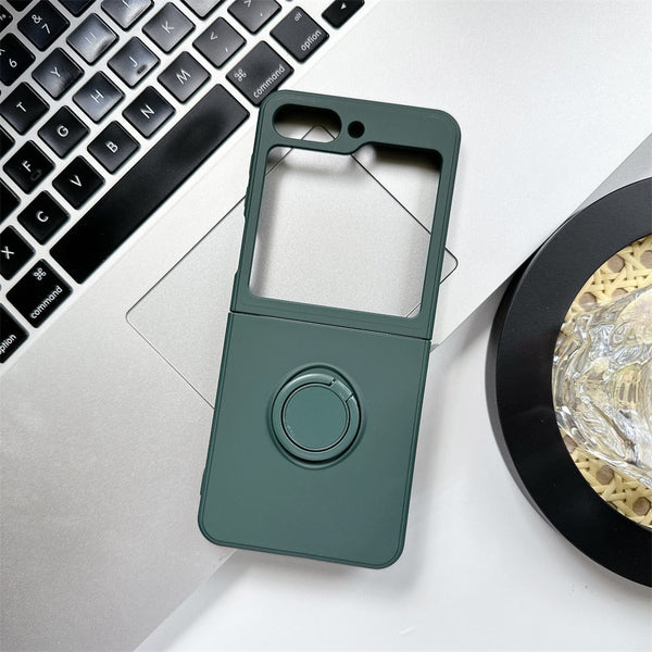 Samsung Galaxy Z Flip 5 Shockproof Silicone Case With Ring-Exoticase-For Samsung Z Flip 5-Dark Green-