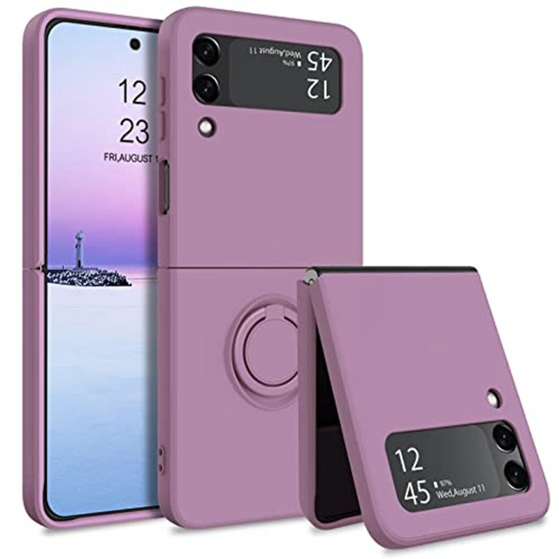 Samsung Galaxy Z Flip 5 Shockproof Silicone Case With Ring-Exoticase-For Samsung Z Flip 4-Dark Purple-