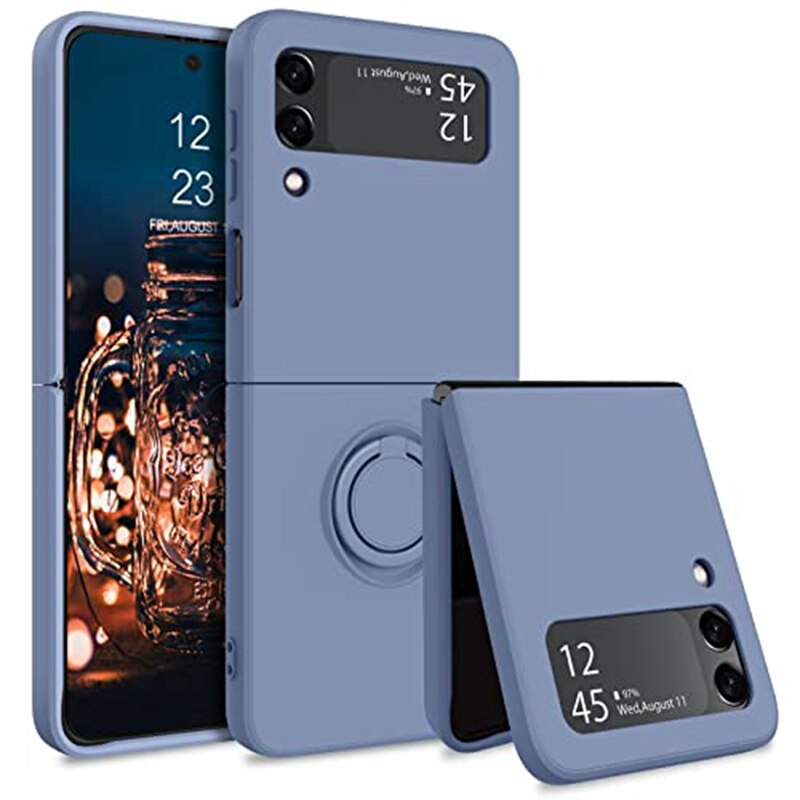 Samsung Galaxy Z Flip 5 Shockproof Silicone Case With Ring-Exoticase-For Samsung Z Flip 4-Gray Blue-