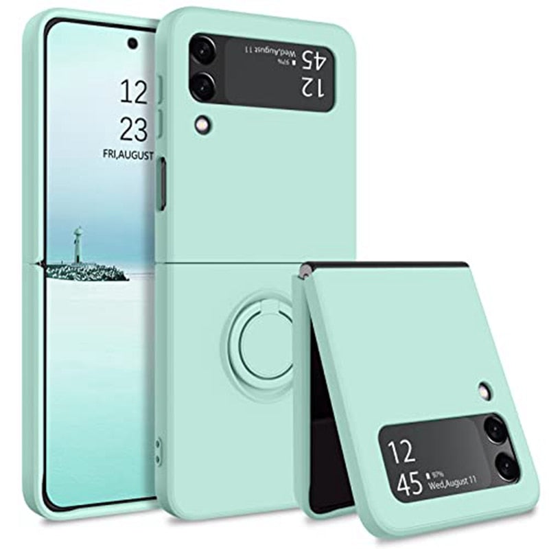 Samsung Galaxy Z Flip 5 Shockproof Silicone Case With Ring-Exoticase-For Samsung Z Flip 4-Light cyan-