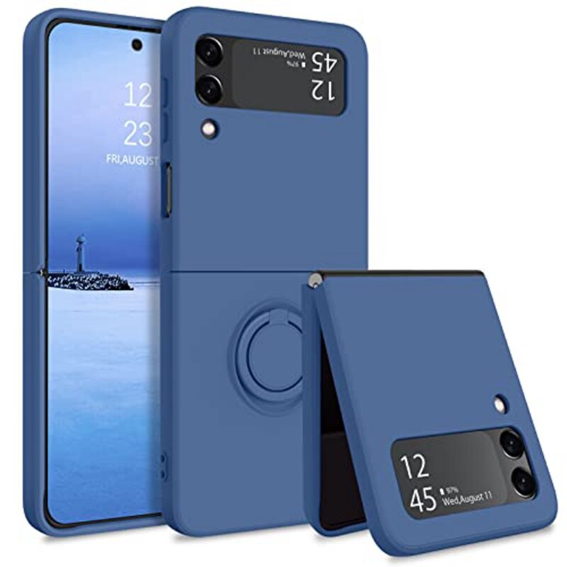 Samsung Galaxy Z Flip 5 Shockproof Silicone Case With Ring-Exoticase-For Samsung Z Flip 4-Navy Blue-