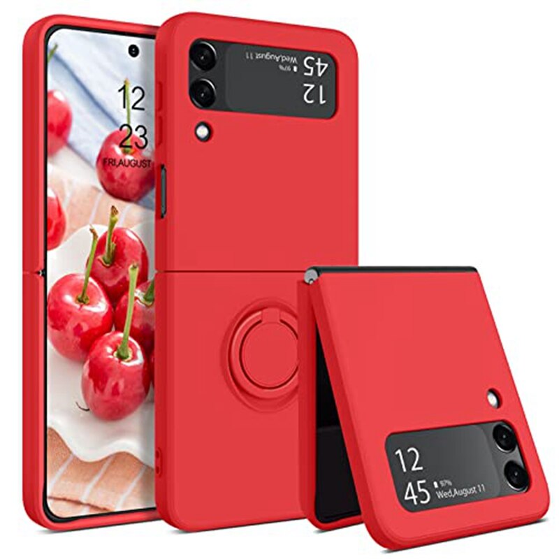 Samsung Galaxy Z Flip 5 Shockproof Silicone Case With Ring-Exoticase-For Samsung Z Flip 4-Red-