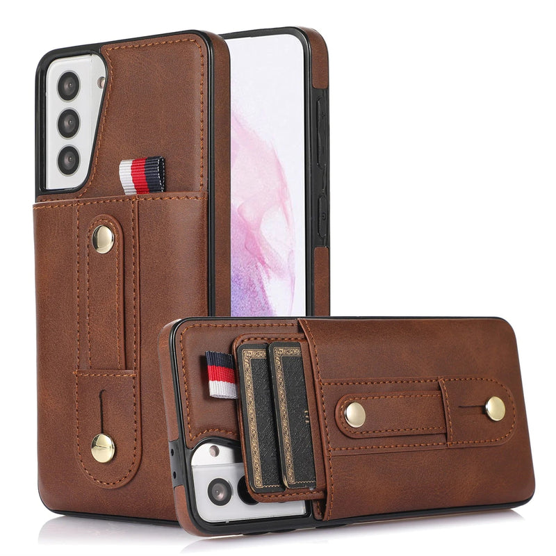 Samsung Push Wallet Case with Finger Strap-Exoticase-For Galaxy S23 Ultra-Brown-