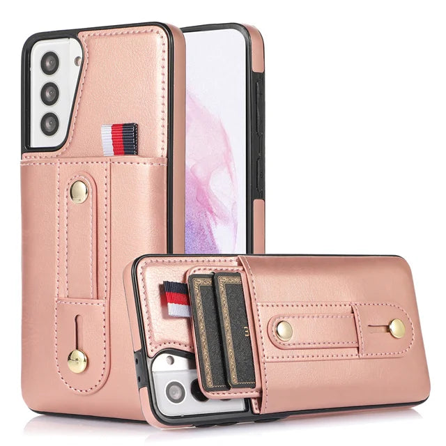 Samsung Push Wallet Case with Finger Strap-Exoticase-For Galaxy S23 Ultra-Rose Gold-