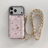 Floral Wallet iPhone Case with Lanyard