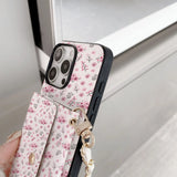 Floral Wallet iPhone Case with Lanyard