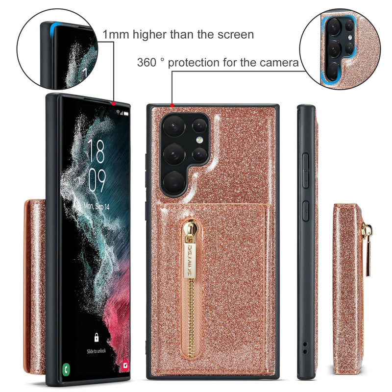 Shiny Glitter Detachable Magnetic Wallet Samsung Case-Exoticase-
