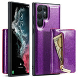 Shiny Glitter Detachable Magnetic Wallet Samsung Case-Exoticase-For Galaxy S23 Ultra-Dark Purple-Exoticase