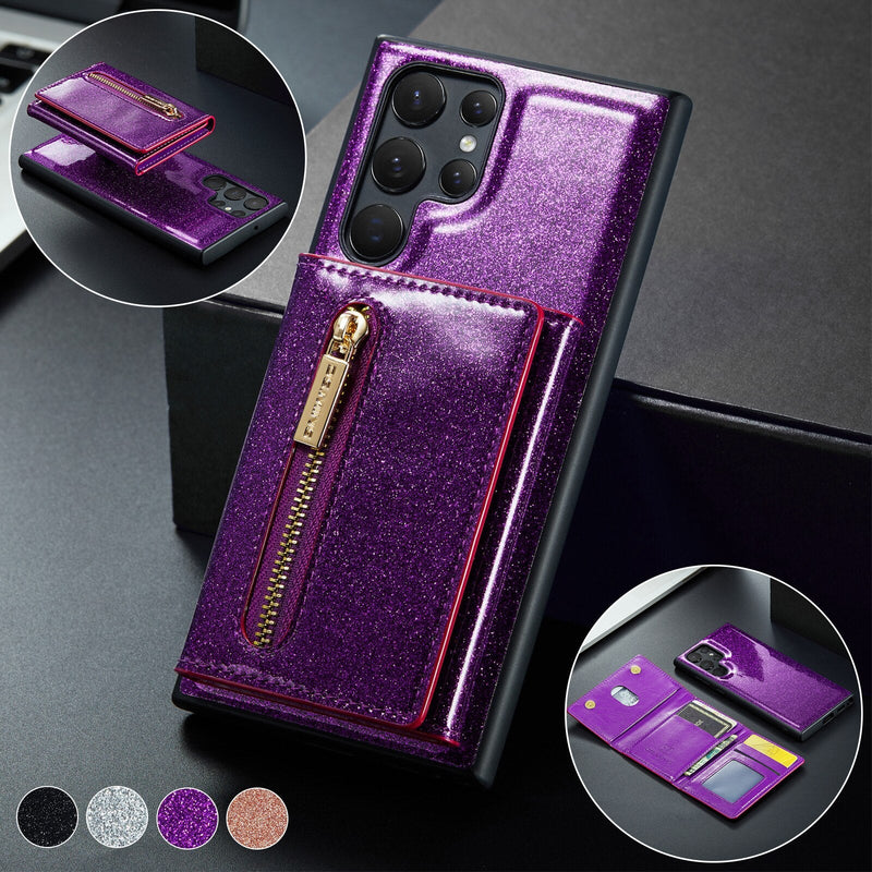 Shiny Glitter Detachable Magnetic Wallet Samsung Case-Exoticase-