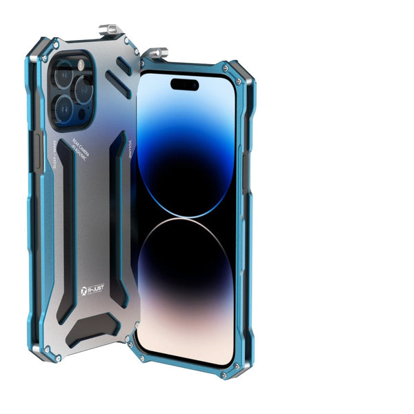 Shockproof Aluminum Metal Apple iPhone Hard Case - Exoticase - For iPhone 15 Pro Max / Blue