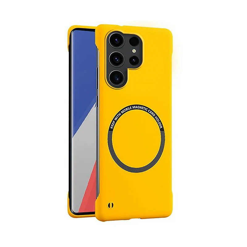 Slim Frameless Magnetic Ring Samsung Case-Exoticase-For Galaxy S23 Ultra-Yellow-