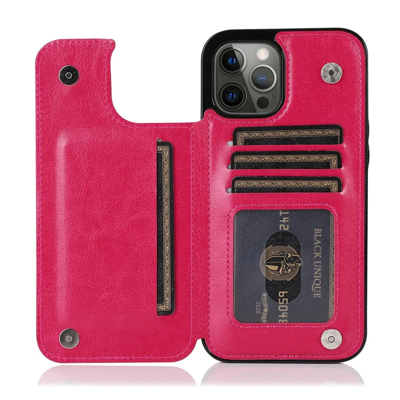 Slim & Lightweight Leather iPhone Case with Wallet-Exoticase-iPhone 15 Pro Max-Rose Red-