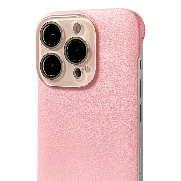 Slimline Sleek Leather iPhone Case with Glass Camera Shield-Exoticase-For iPhone 16 Pro Max-Pink-Exoticase