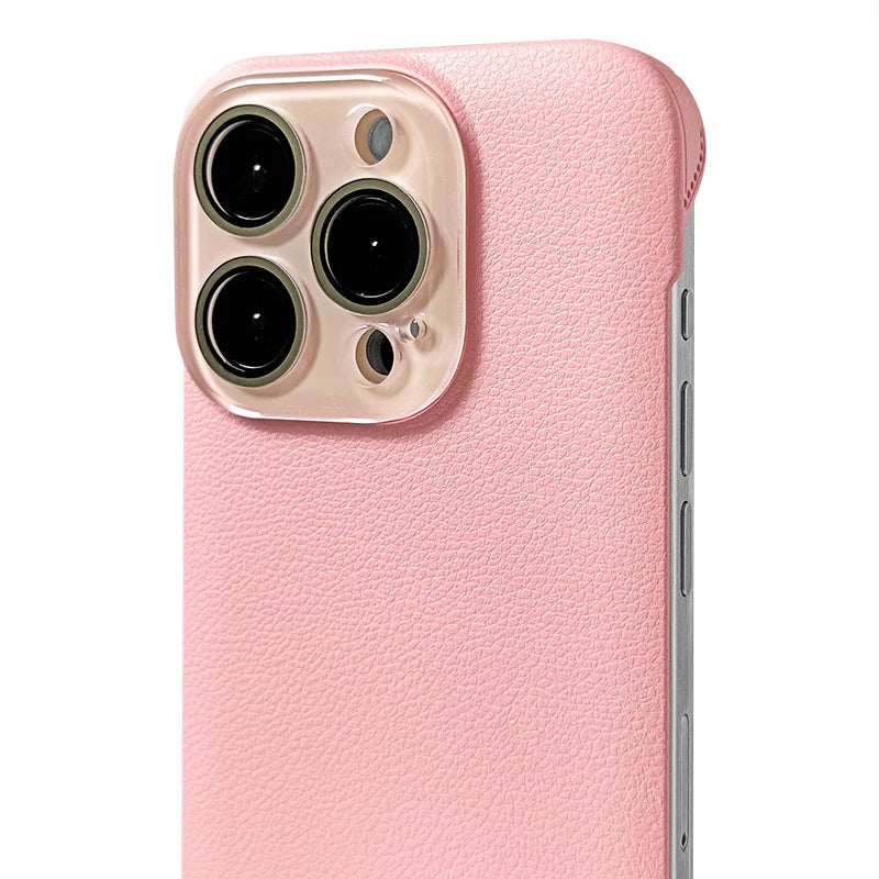 Slimline Sleek Leather iPhone Case with Glass Camera Shield-Exoticase-For iPhone 16 Pro Max-Pink-Exoticase