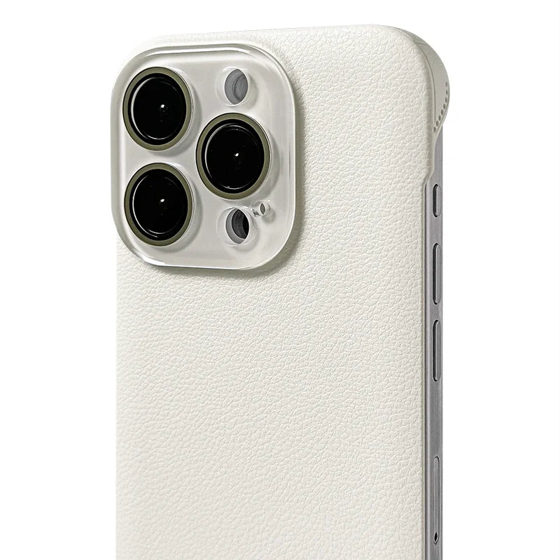 Slimline Sleek Leather iPhone Case with Glass Camera Shield-Exoticase-For iPhone 16 Pro Max-White-Exoticase