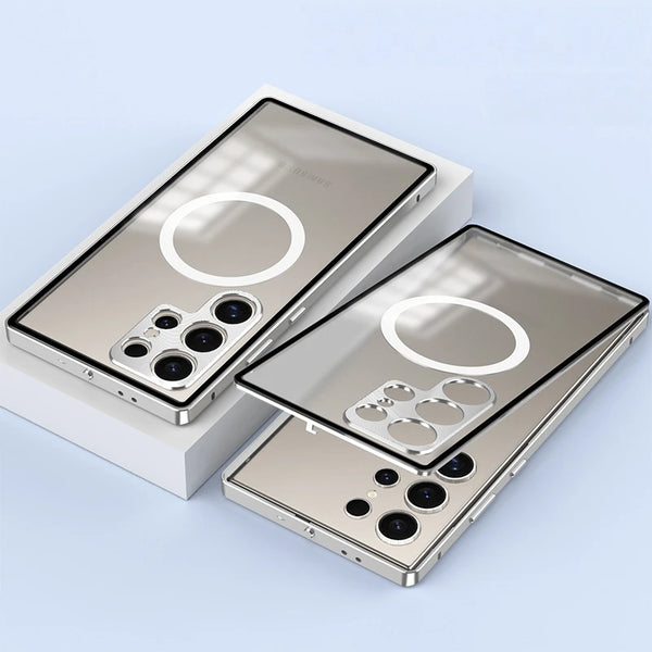 SnapLock Aluminum Frame Acrylic Back Samsung Case-Exoticase-Galaxy S25 Ultra-Silver-Exoticase