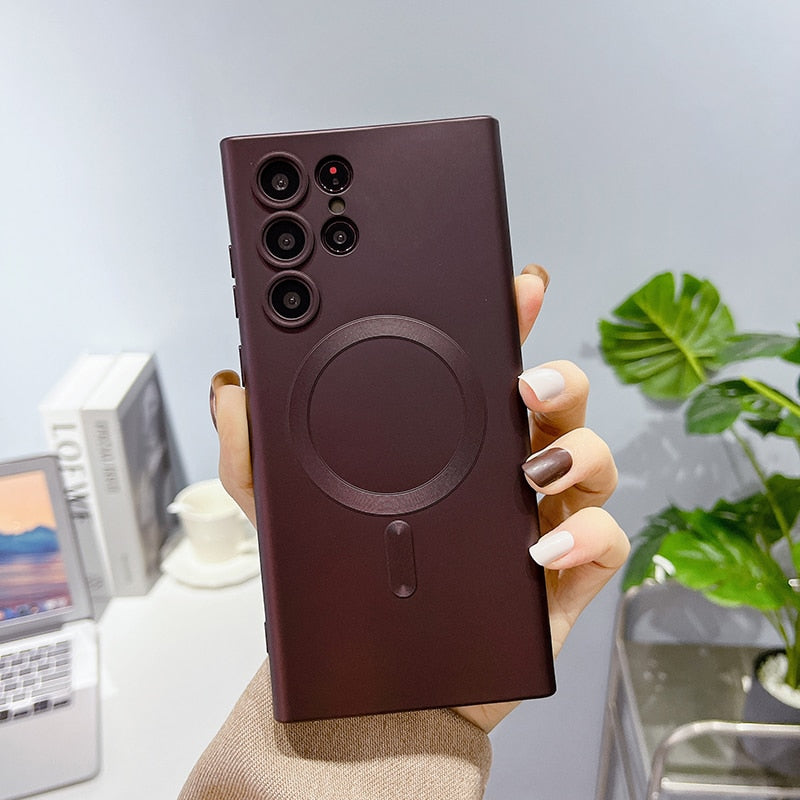 Soft Matte Silicone MagSafe compatible Samsung Case-Exoticase-For Samsung S23 Ultra-Wine Red-