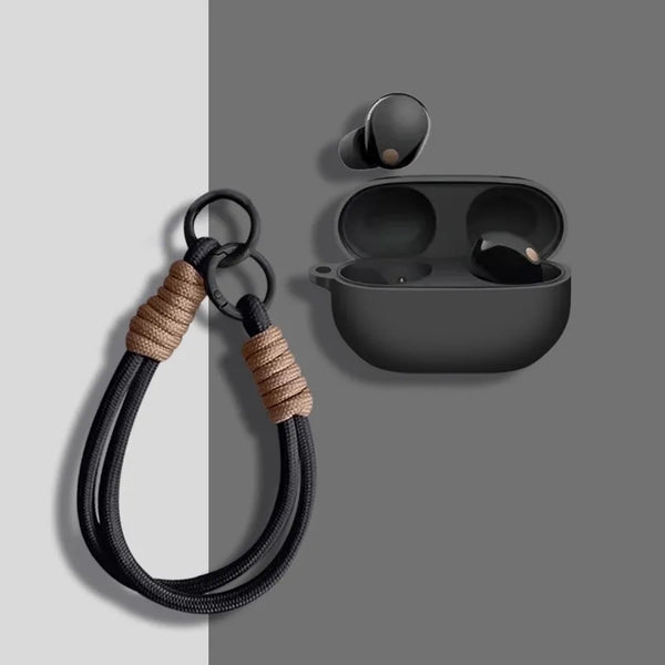 Soft Silicone Case for Sony WF-1000XM5 with Strap-Exoticase-Black-For Sony WF-1000XM5-Exoticase