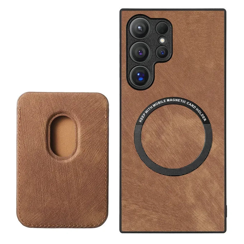 SoftGrip Snap-on Wallet PU Leather Samsung Case-Exoticase-S25 Ultra-Brown-Exoticase