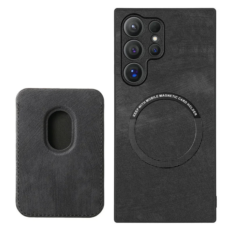 SoftGrip Snap-on Wallet PU Leather Samsung Case-Exoticase-S25 Ultra-Black-Exoticase