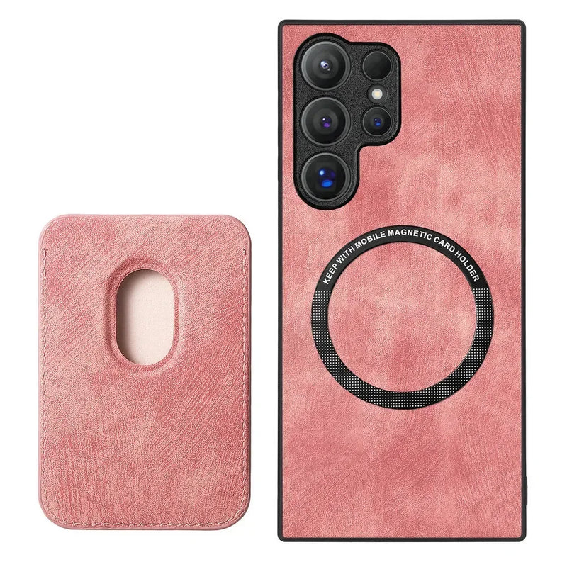SoftGrip Snap-on Wallet PU Leather Samsung Case-Exoticase-S25 Ultra-Pink-Exoticase