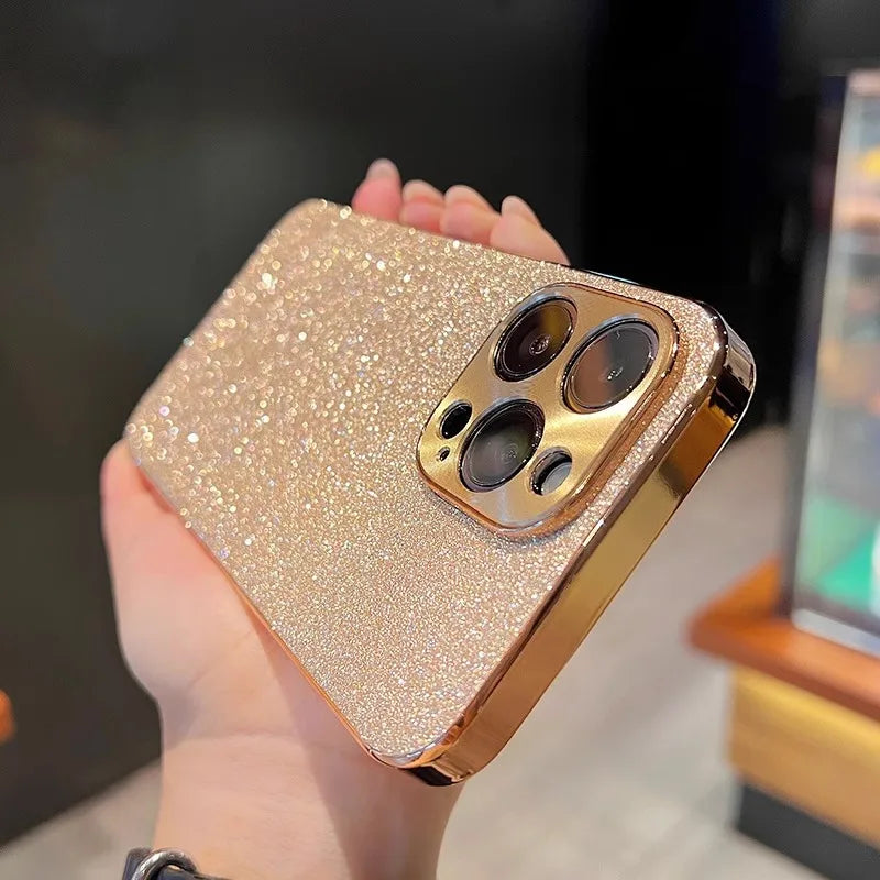 Starry Glitter Plated Camera Protect iPhone Case-Glitter iPhone Case-Exoticase-For iPhone 15 Pro Max-Gold-
