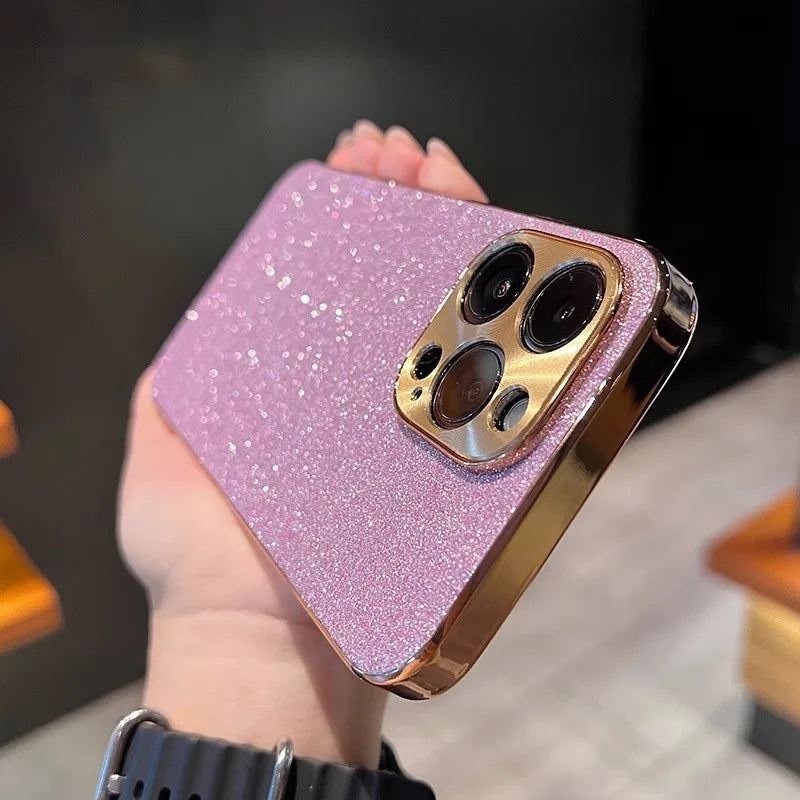 Starry Glitter Plated Camera Protect iPhone Case-Glitter iPhone Case-Exoticase-For iPhone 15 Pro Max-Pink-