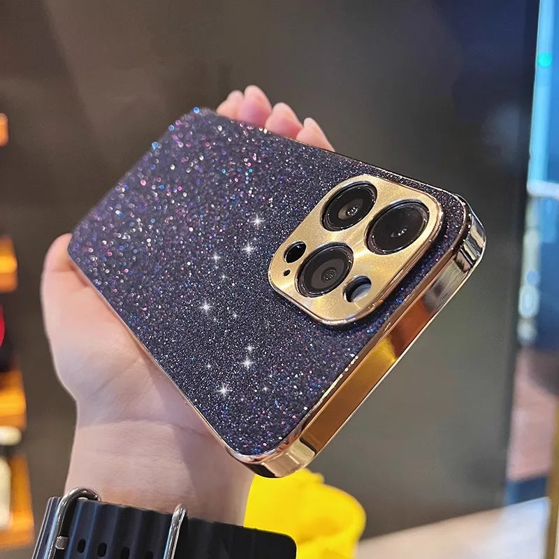 Starry Glitter Plated Camera Protect iPhone Case-Glitter iPhone Case-Exoticase-For iPhone 15 Pro Max-Purple-