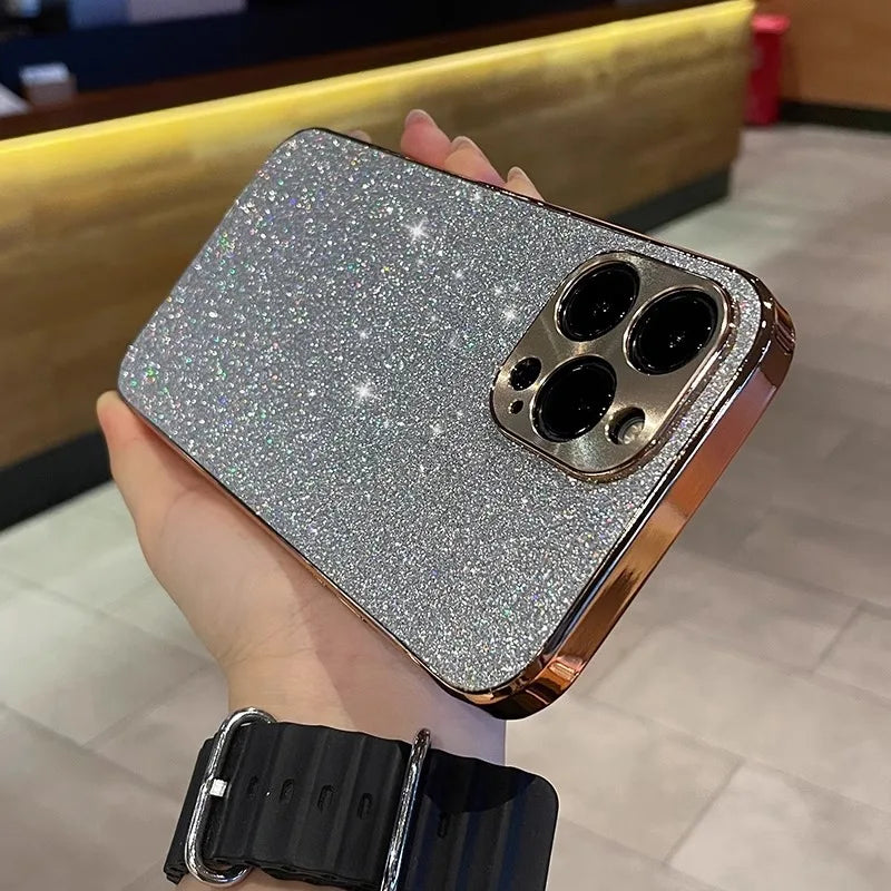 Starry Glitter Plated Camera Protect iPhone Case-Glitter iPhone Case-Exoticase-For iPhone 15 Pro Max-Silver-