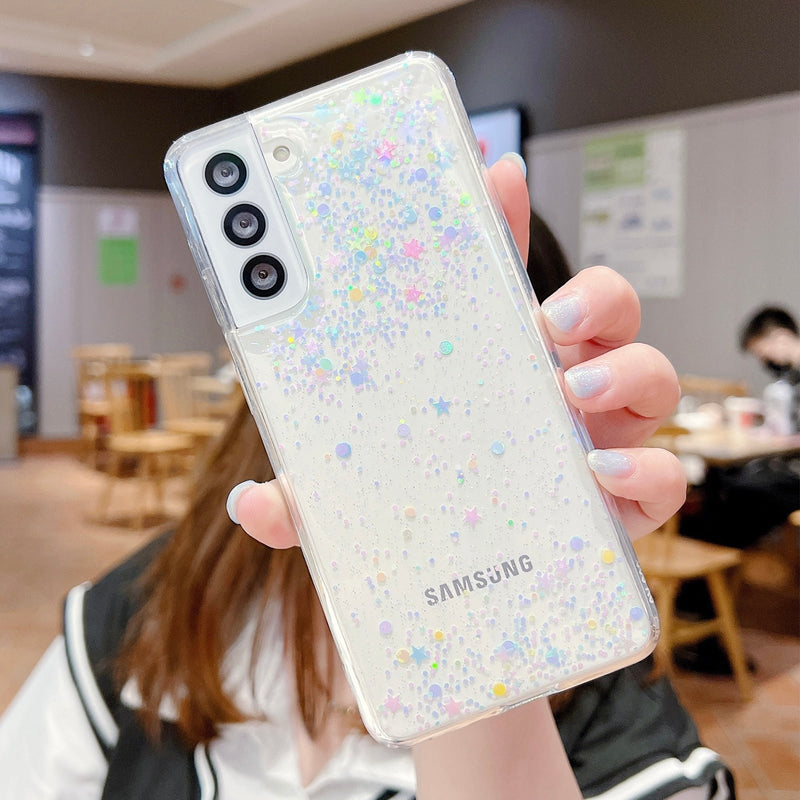 Stars & Circles Shimmering Glitter Samsung Case-Exoticase-For Samsung S22Ultra-
