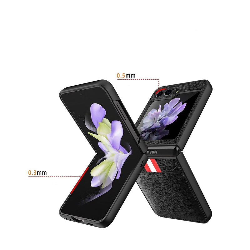 Stitched Leather Z Flip 5 Case with Dual Card Slot-Exoticase-